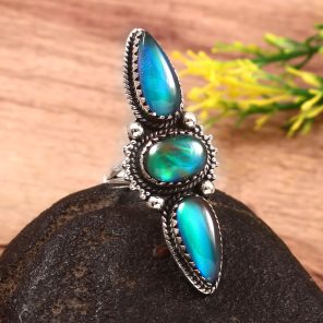 Aurora Opal Ring Size US 8 925 Sterling Silver Ring (REXT49-317)