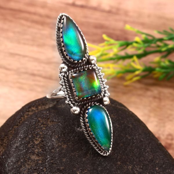 Aurora Opal Ring Size US 8 925 Sterling Silver Ring (REXT49-315)
