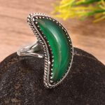 Green Onyx Crescent Moon Size US 7 925 Sterling Silver Ring (REXT23-15)
