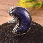 Lapis Lazuli Crescent Moon Size US 6 925 Sterling Silver Ring (REXT23-12)