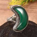 Green Onyx Crescent Moon Size US 6 925 Sterling Silver Ring (REXT23-16)