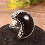 Black Onyx Crescent Moon Size US 7 925 Sterling Silver Ring (REXT23-5)