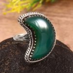 Green Onyx Crescent Moon Size US 8 925 Sterling Silver Ring (REXT23-18)