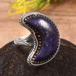Lapis Lazuli Crescent Moon Size US 8 925 Sterling Silver Ring (REXT23-13)