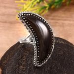 Black Onyx Crescent Moon Size US 10 925 Sterling Silver Ring (REXT23-8)