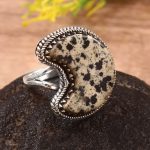 Dalmation Crescent Moon Size US 8 925 Sterling Silver Ring (REXT23-20)