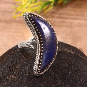 Lapis Lazuli Crescent Moon Size US 7 925 Sterling Silver Ring (REXT23-14)