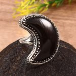Black Onyx Crescent Moon Size US 9 925 Sterling Silver Ring (REXT23-27)