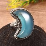 Chalcedony Crescent Moon Size US 6 925 Sterling Silver Ring (REXT23-23)