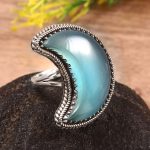 Chalcedony Crescent Moon Size US 8 925 Sterling Silver Ring (REXT23-24)