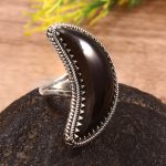 Black Onyx Crescent Moon Size US 6 925 Sterling Silver Ring (REXT23-7)