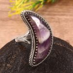 Chevron Amethyst Crescent Moon Size US 10 925 Sterling Silver Ring (REXT23-26)