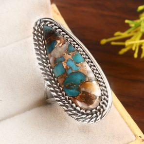 Spiny Oyster Turquoise Size US 7 925 Sterling Silver Ring (RS7-34)
