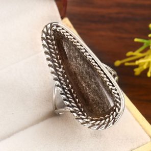 Obsidian Size US 10 925 Sterling Silver Ring (RS7-44)