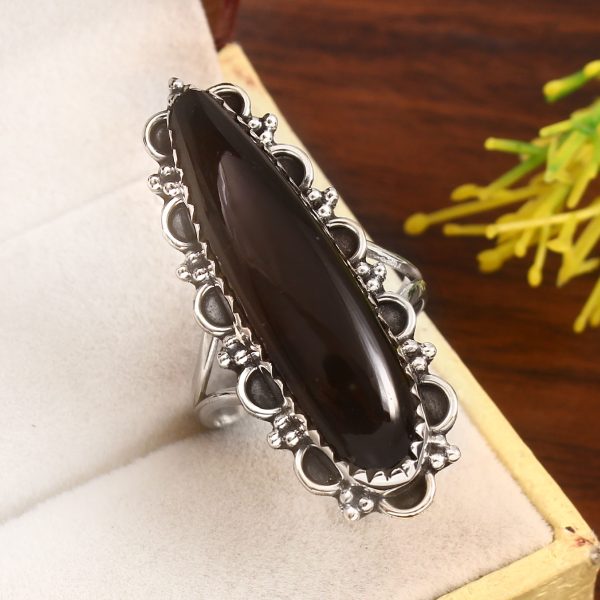 Black Onyx Size US 9 925 Sterling Silver Ring (RS7-16)