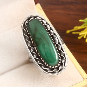Malachite Size US 8 925 Sterling Silver Ring (RS7-20)