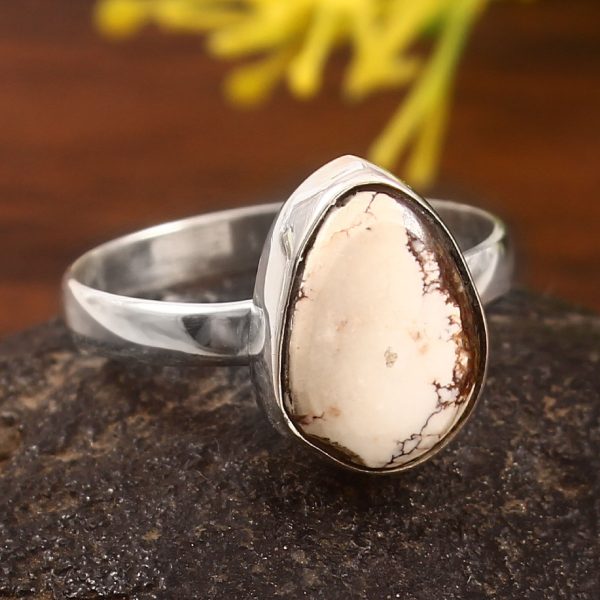 White Buffalo Turquoise Size US 7 925 Sterling Silver Ring (RSEXT65-90)