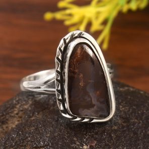 Plum root agate Size US 10 925 Sterling Silver Ring (RSEXT65-81)