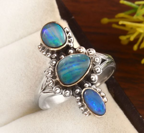 Australian Opal Size US 9 925 Sterling Silver Ring (REXT95-138)