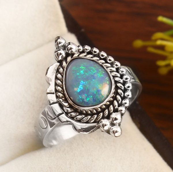 Australian Opal Size US 9 925 Sterling Silver Ring (REXT95-119)