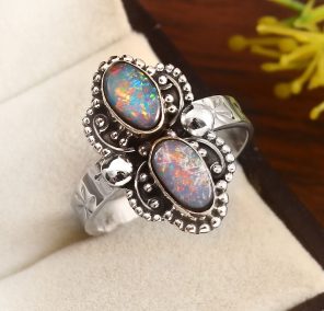 Australian Opal Size US 9 925 Sterling Silver Ring (REXT95-122)