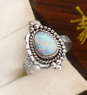 Australian Opal Size US 10 925 Sterling Silver Ring (REXT95-145)