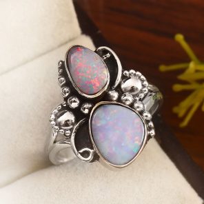 Australian Opal Size US 8 925 Sterling Silver Ring (REXT95-96)