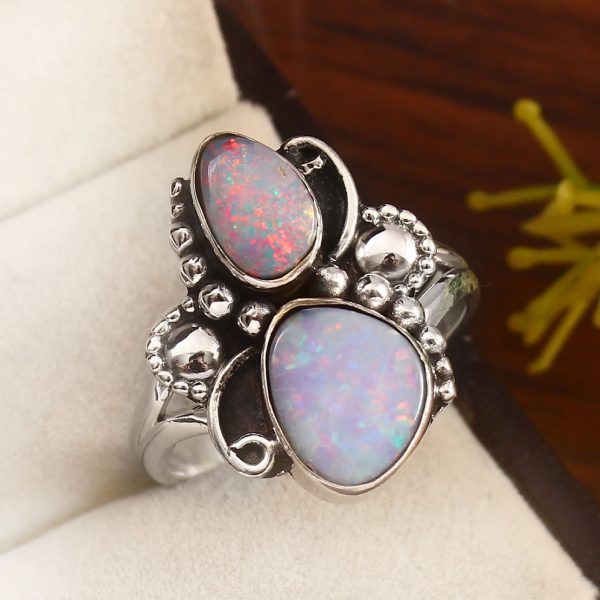 Australian Opal Size US 8 925 Sterling Silver Ring (REXT95-96)