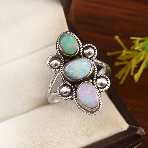 Australian Opal Size US 10 925 Sterling Silver Ring (REXT95-152)