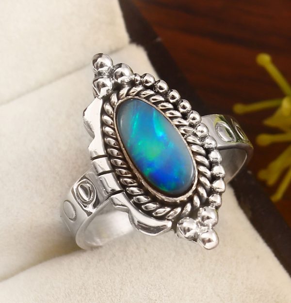 Australian Opal Size US 9 925 Sterling Silver Ring (REXT95-125)