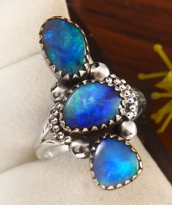 Australian Opal Size US 9 925 Sterling Silver Ring (REXT95-127)