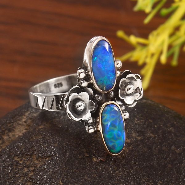 Australian Opal Size US 9 925 Sterling Silver Ring (REXT95-128)