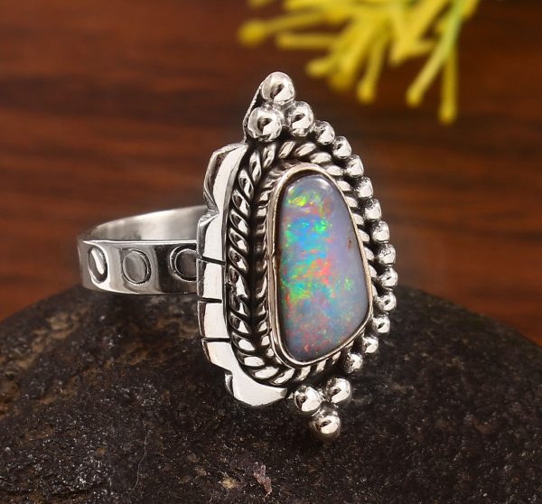 Australian Opal Size US 8 925 Sterling Silver Ring (REXT95-109)