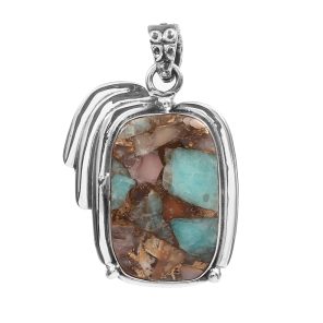 Amazonite Instead Of Blue Opal 1.25" 925 Sterling Silver Pendant (REXT73-308)
