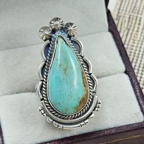 Kingman Turquoise Size US 8 925 Sterling Silver Ring (RS55-51)