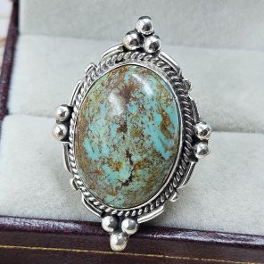 Kingman Turquoise Size US 8 925 Sterling Silver Ring (RS55-49)