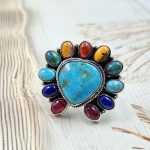 Mohave Turquoise & Multi Gem 925 Sterling Silver Cluster Ring (REXT47-233)