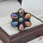 Pink Dahlia Turquoise Flower Cluster 925 Sterling Silver Ring (REXT89-12)