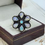 Ethiopian Opal Flower Cluster 925 Sterling Silver Ring (REXT89-11)