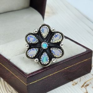 Ethiopian Opal Flower Cluster 925 Sterling Silver Ring (REXT89-11)