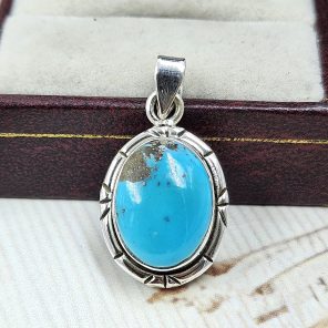 Iranian Turquoise 1" 925 Sterling Silver Pendant (REXT33-156)