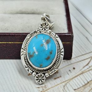 Iranian Turquoise 1" 925 Sterling Silver Pendant (REXT33-158)