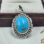 Iranian Turquoise 1" 925 Sterling Silver Pendant (REXT33-157)