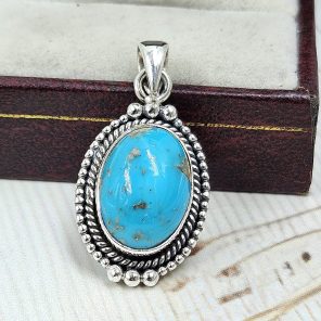 Iranian Turquoise 1" 925 Sterling Silver Pendant (REXT33-155)