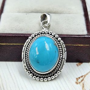 Iranian Turquoise 1" 925 Sterling Silver Pendant (REXT33-152)