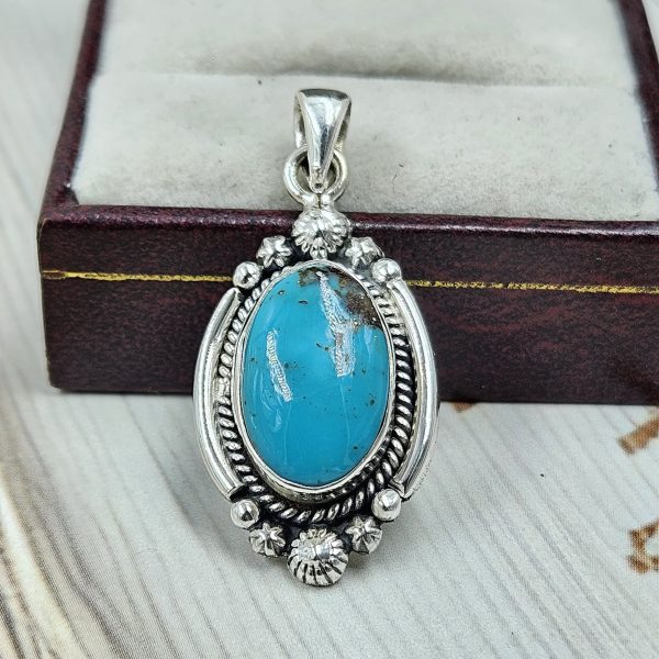 Iranian Turquoise 1" 925 Sterling Silver Pendant (REXT33-153)