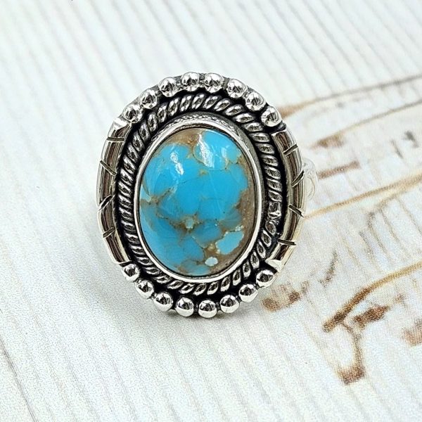 Iranian Turquoise 925 Sterling Silver Ring (REXT33-164)