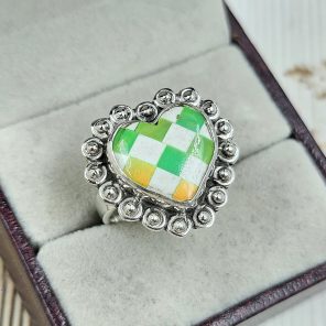 Aurora Opal Checkerboard Size US 8 925 Sterling Silver Ring (REXT67-60)