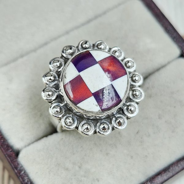 Aurora Opal Checkerboard Size US 7 925 Sterling Silver Ring (REXT67-61)