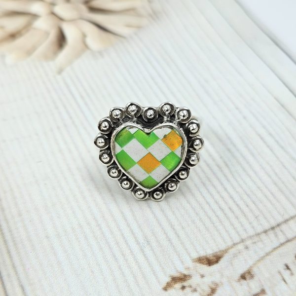 Aurora Opal Checkerboard Size US 8 925 Sterling Silver Ring (REXT67-60) - Image 2